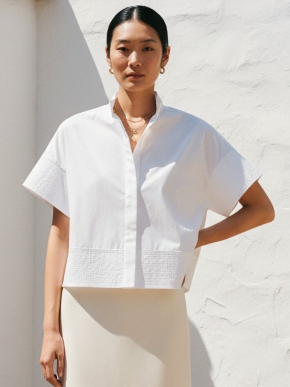 Tuckernuck Sofia Shirt White XXS NWT Trapunto Stitch Boxy Cropped Cotton Blouse